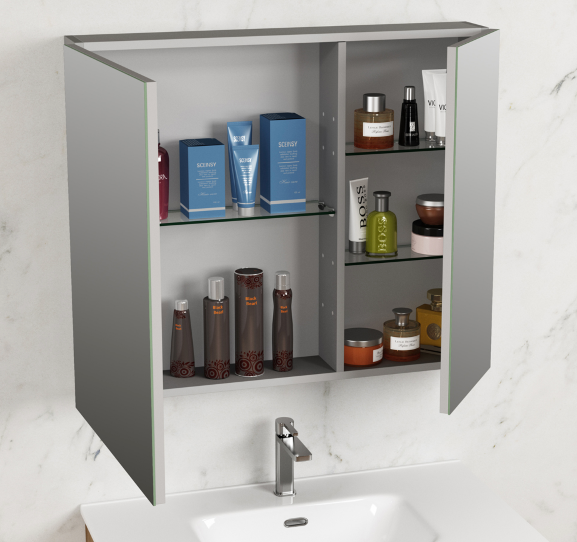 Pharmacie Flash avec miroir et côté fini aluminium