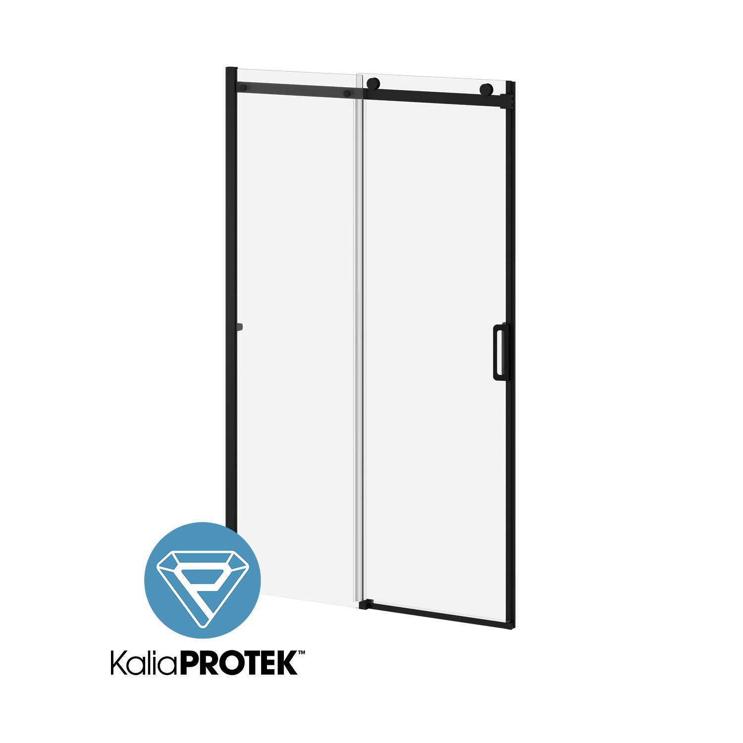 K3™ with KaliaProtek™ Alcove Sliding Shower Door, Fixed and Movable Panels, 48" x 77" (Reversible), Matte Black, Clear Glass with Film