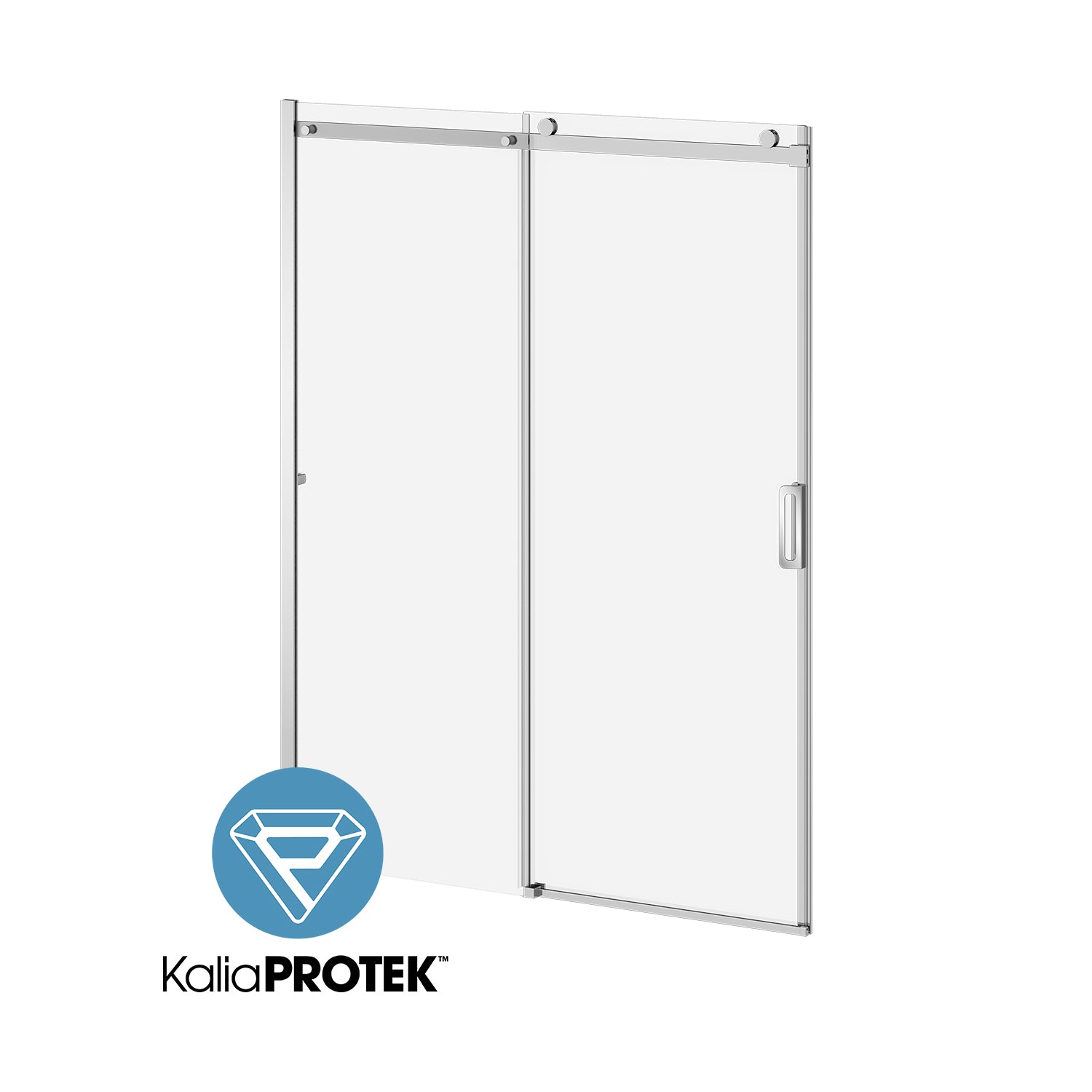K3™ with KaliaProtek™ (2 of 2) 60"x77" Sliding Alcove Shower Door - Fixed Panel (Reversible) Chrome Clear Glass
