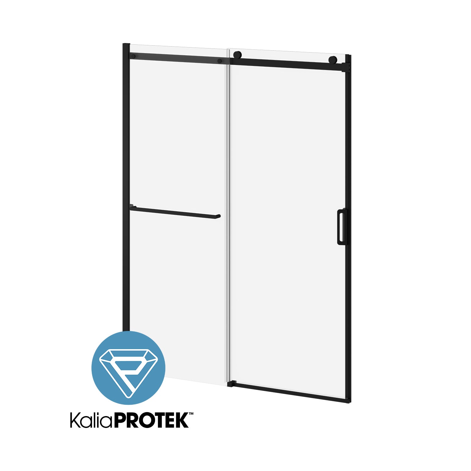K3™ Towel Bar with KaliaProtek™ (2-Pack) 60"x77" Sliding Alcove Shower Door - Fixed Panel (Reversible) Matte Black Clear Glass