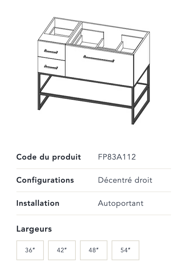 Meuble-lavabo Fuzion. Plusieurs grandeurs et finis sont disponibles pour ces vanités. Prix disponible en boutique.