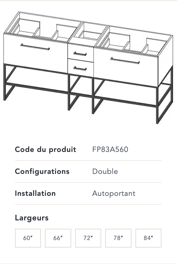 Meuble-lavabo Fuzion. Plusieurs grandeurs et finis sont disponibles pour ces vanités. Prix disponible en boutique.