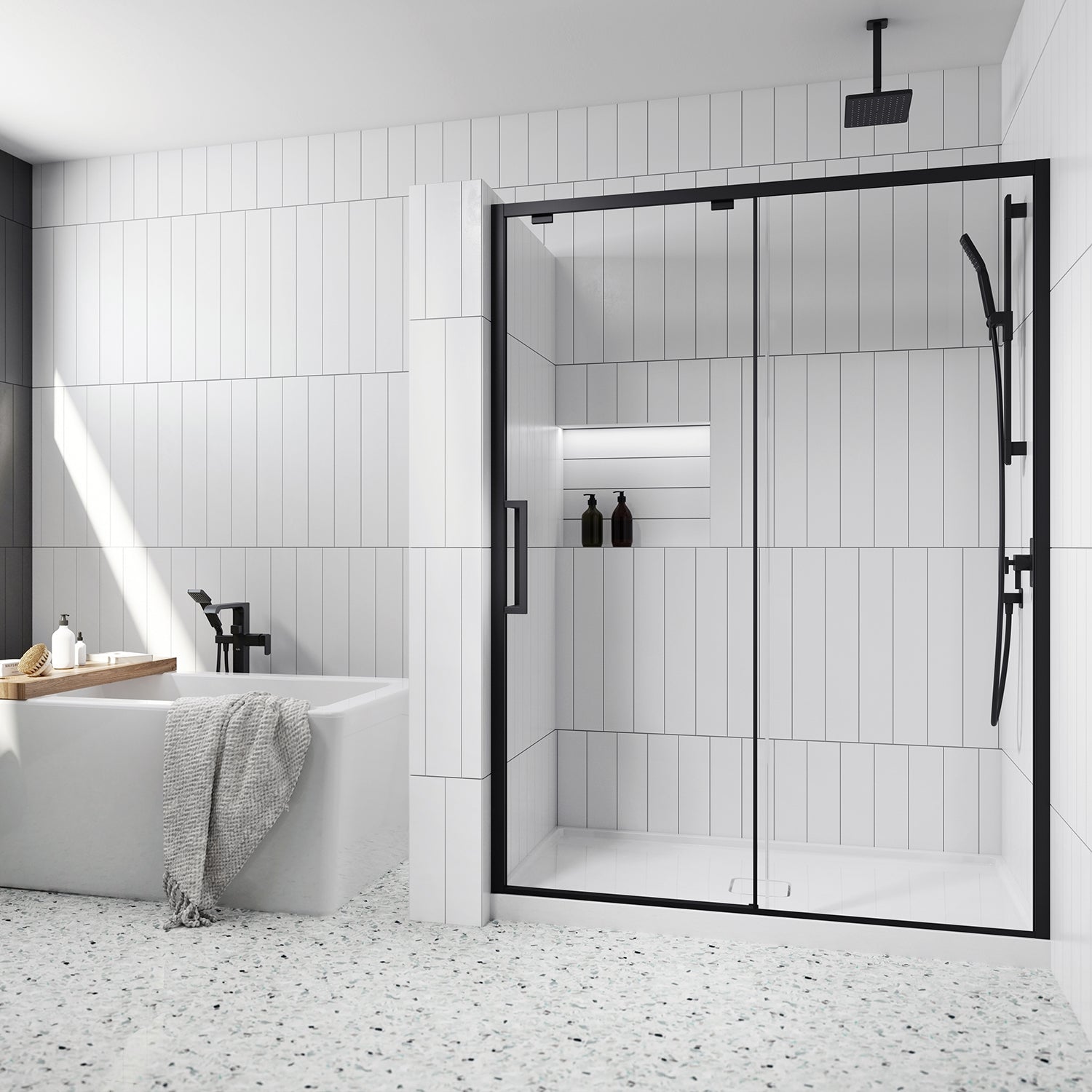 IKONIK avec KaliaProtek™ (Boite 2 de 2) Porte de Douche Coulissante Verre Duraclean avec Film Protecteur 60''x79'' - Panneau Mobile pour Installation en Alcôve (Ouverture à Droite)