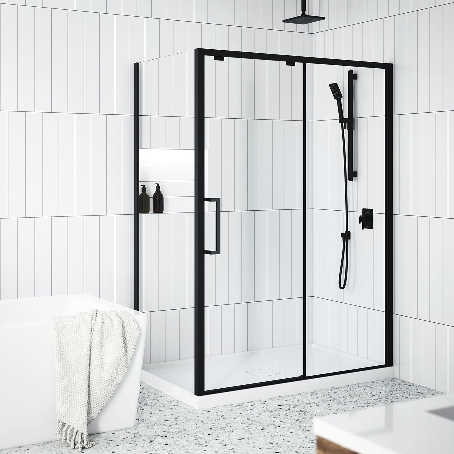 IKONIK avec KaliaProtek™ Panneau de Retour Verre Duraclean 36''x79'' pour Installation de Coin (Réversible) Noir Mat