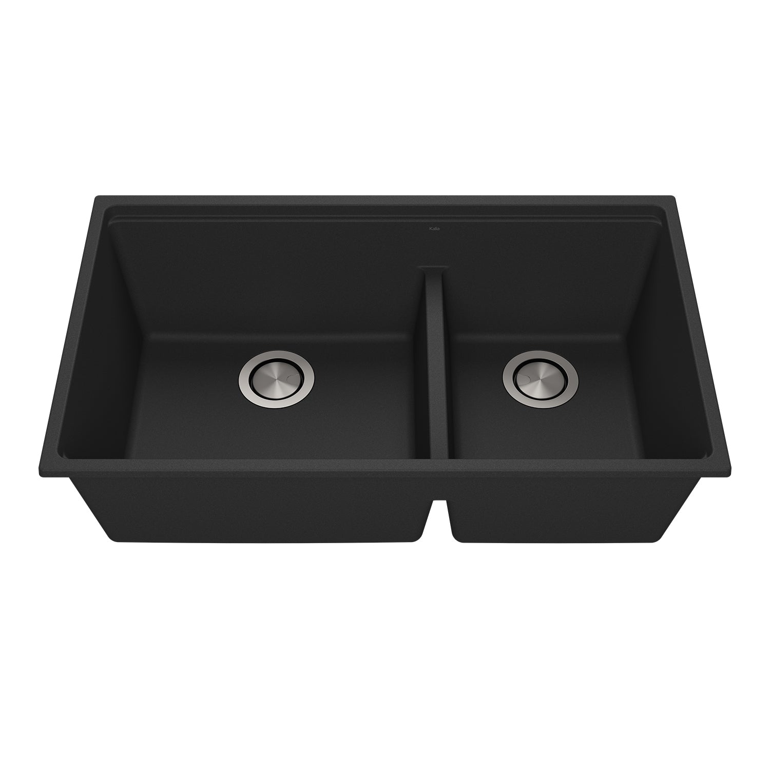 BACIA 33 Granistone Kitchen Sink, 33" Double Bowl 70/30 with Stainless Steel Drain and Silicone Mat for Undermount Installation, Onyx Black