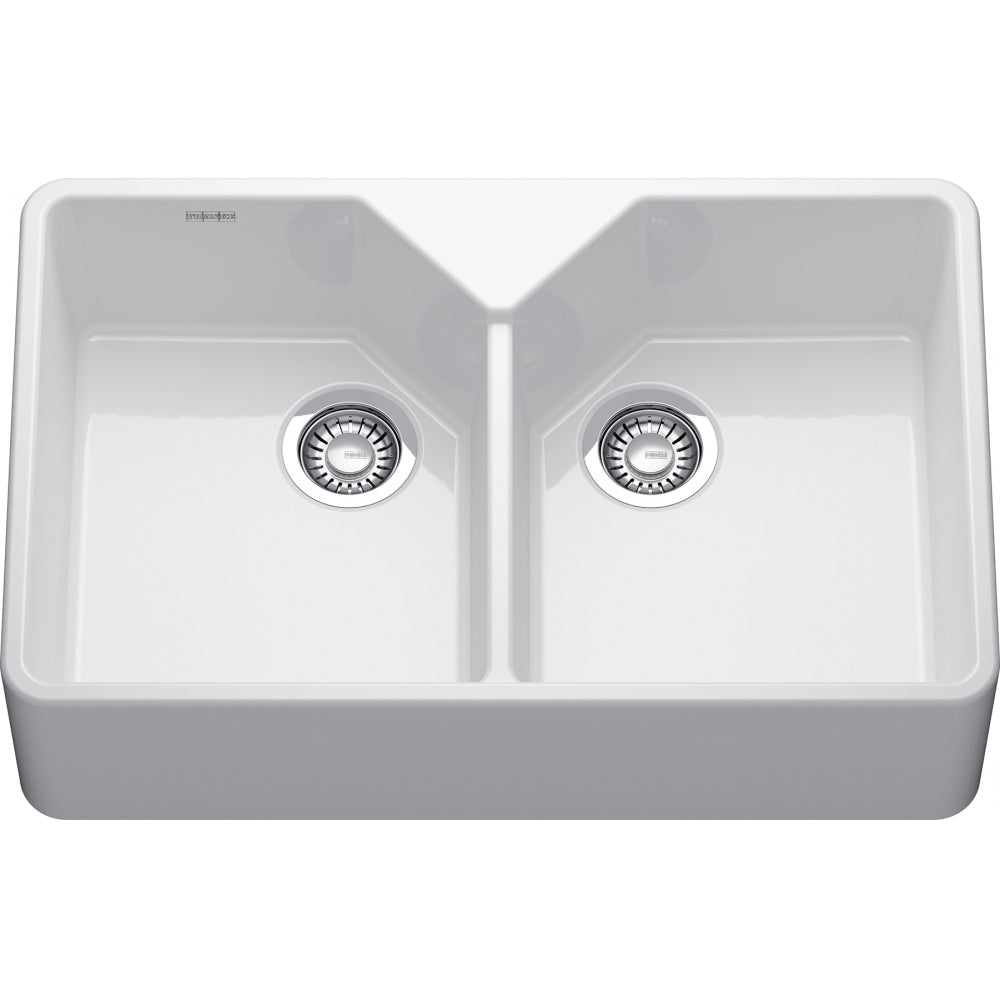 Franke Manor House 31.25-in. x 19.75-in. Double Bowl Apron Kitchen Sink in White - MHK720-31Wh