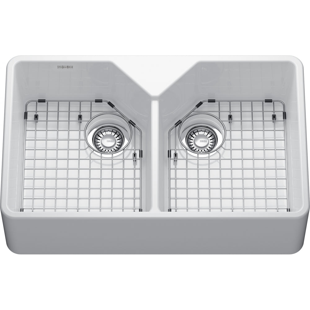 Franke Manor House 31.25-in. x 19.75-in. Double Bowl Apron Kitchen Sink in White - MHK720-31Wh