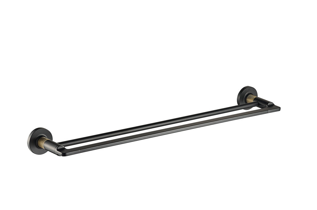 Blaze 24" Double Towel Bar - Matte Black/Brushed Gold PVD