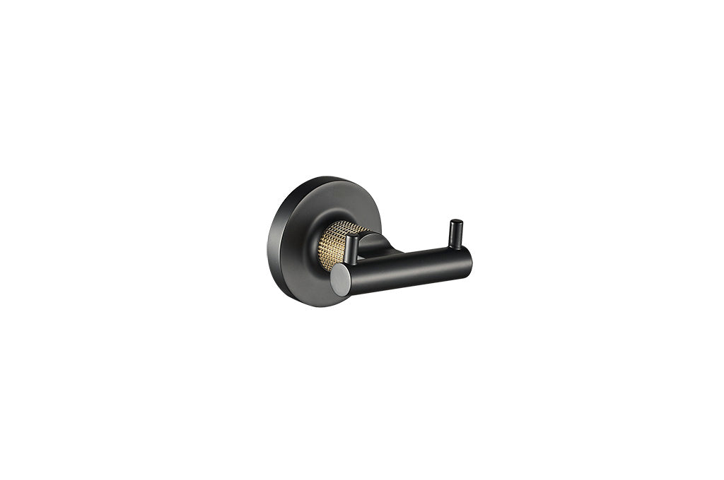 Blaze Double Towel Hook - Matte Black/Brushed Gold PVD