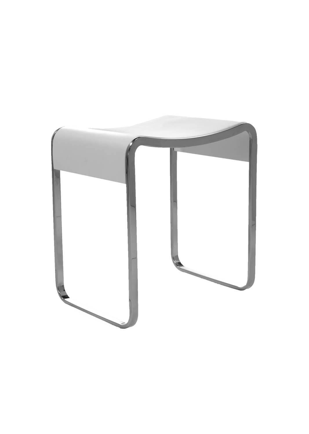 Tabouret de douche – Blanc mat avec pieds chromés