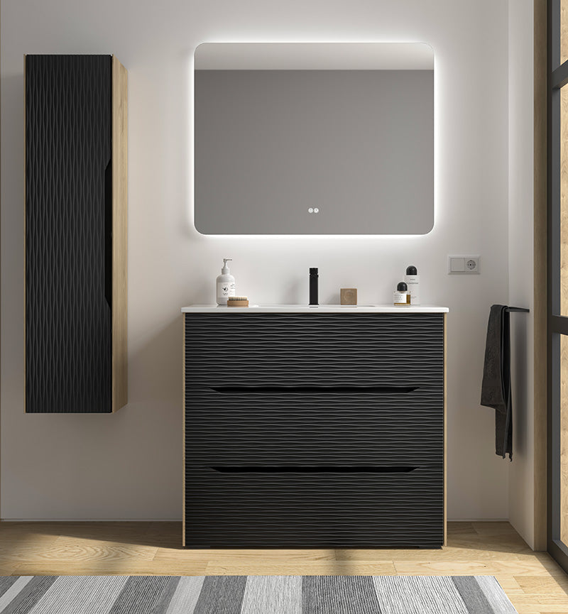 Vanité autoportante avec façade de tiroir noir mat 100cm Marbella de Aktuell