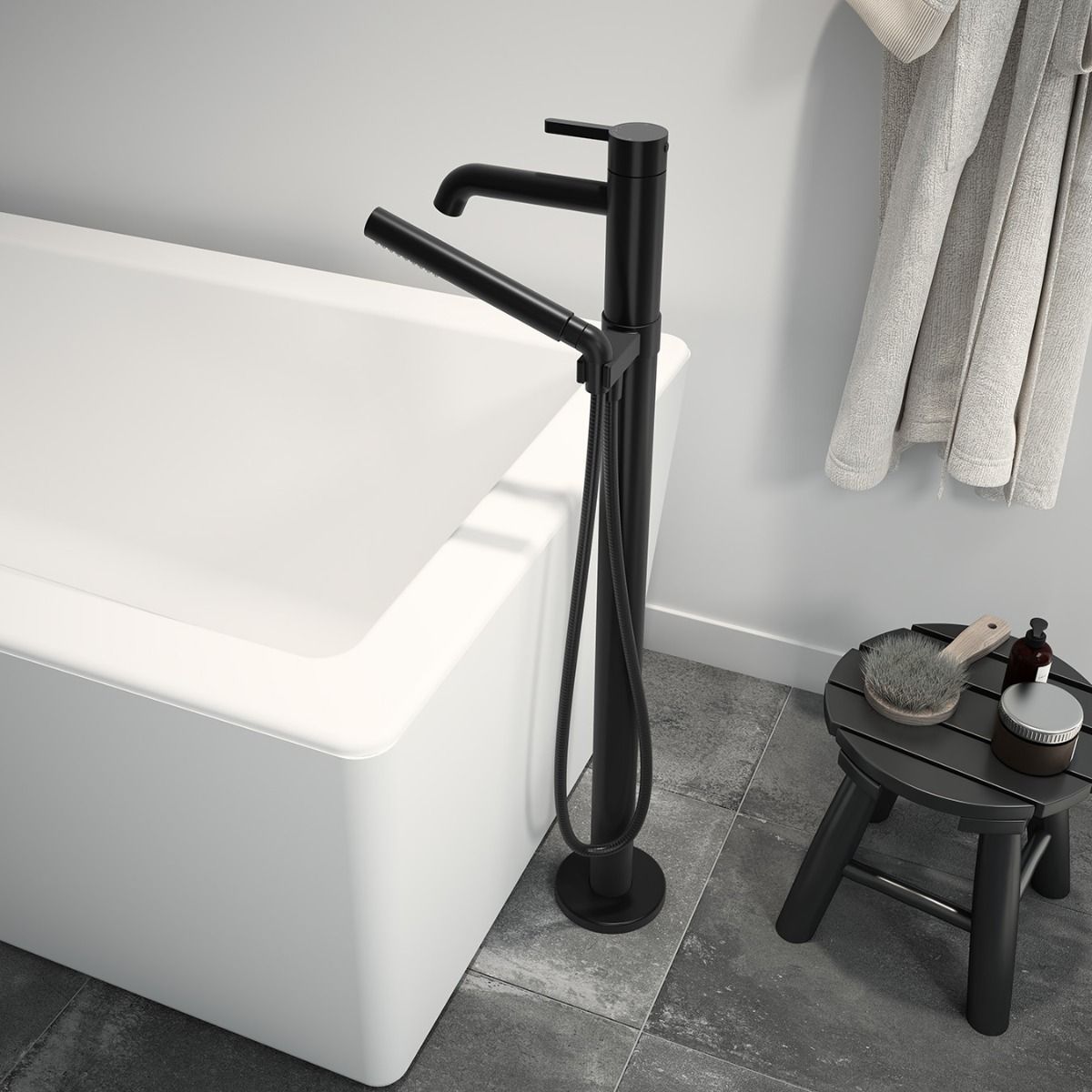 BASICO Robinet de plancher pour baignoire avec douchette Kalia