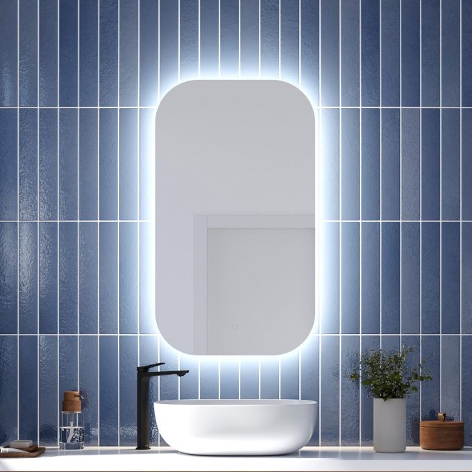 ECLIPSE Rectangular Mirror with Rounded Corners, LED Backlit, Touch Switch for Color Temperature Control, 22 x 38 x 1¾ inches
