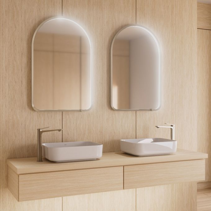 NOX Miroir Arc Coins Arrondies à Éclairage DEL 24 x 36 Avec Interrupteur Tactile pour Contrôle de Température de Couleur - Noir