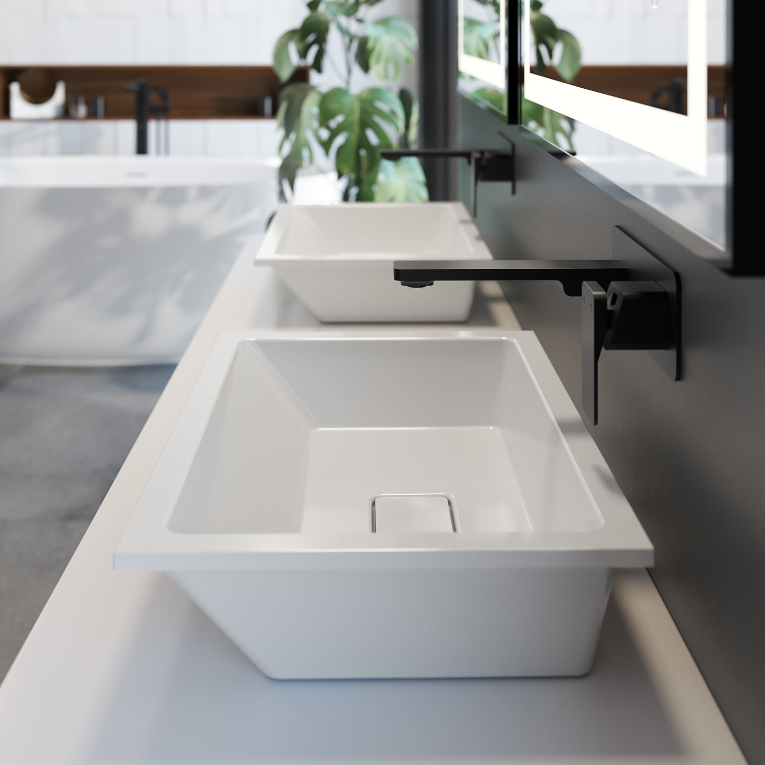 KAREO™ Robinet Mural de Lavabo avec Drain à Pression avec Trop-Plein Noir Mat