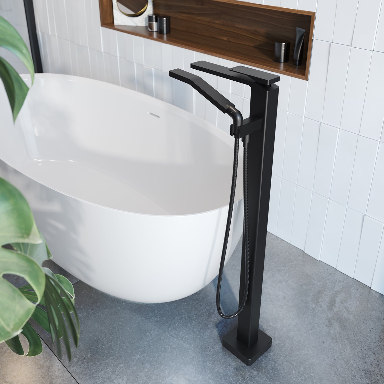 KAREO™ Robinet de Plancher pour Baignoire avec Douchette - Cartouche Incluse avec Brut - Noir Mat