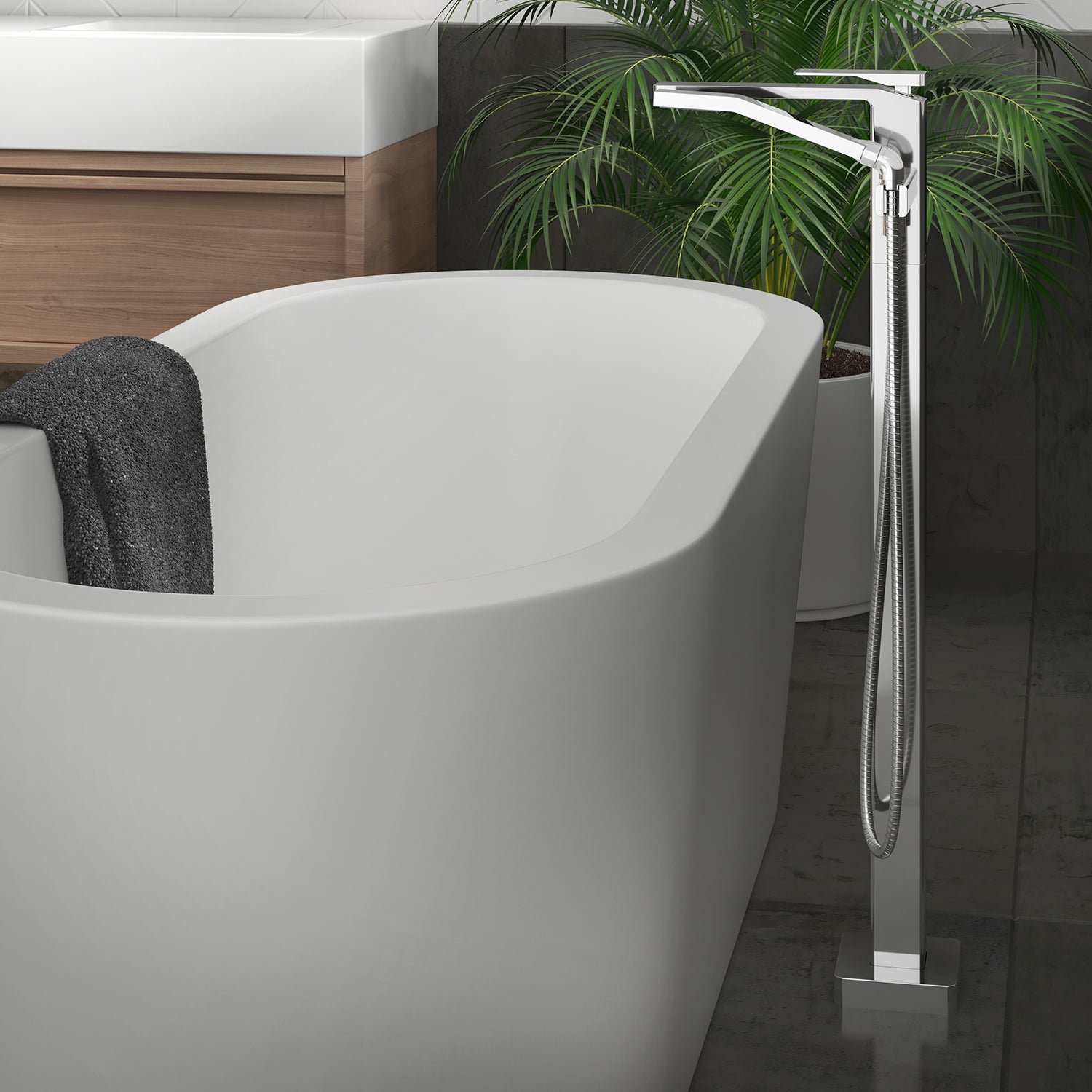 KAREO™ Robinet de Plancher pour Baignoire avec Douchette - Cartouche Incluse avec Brut - Chrome