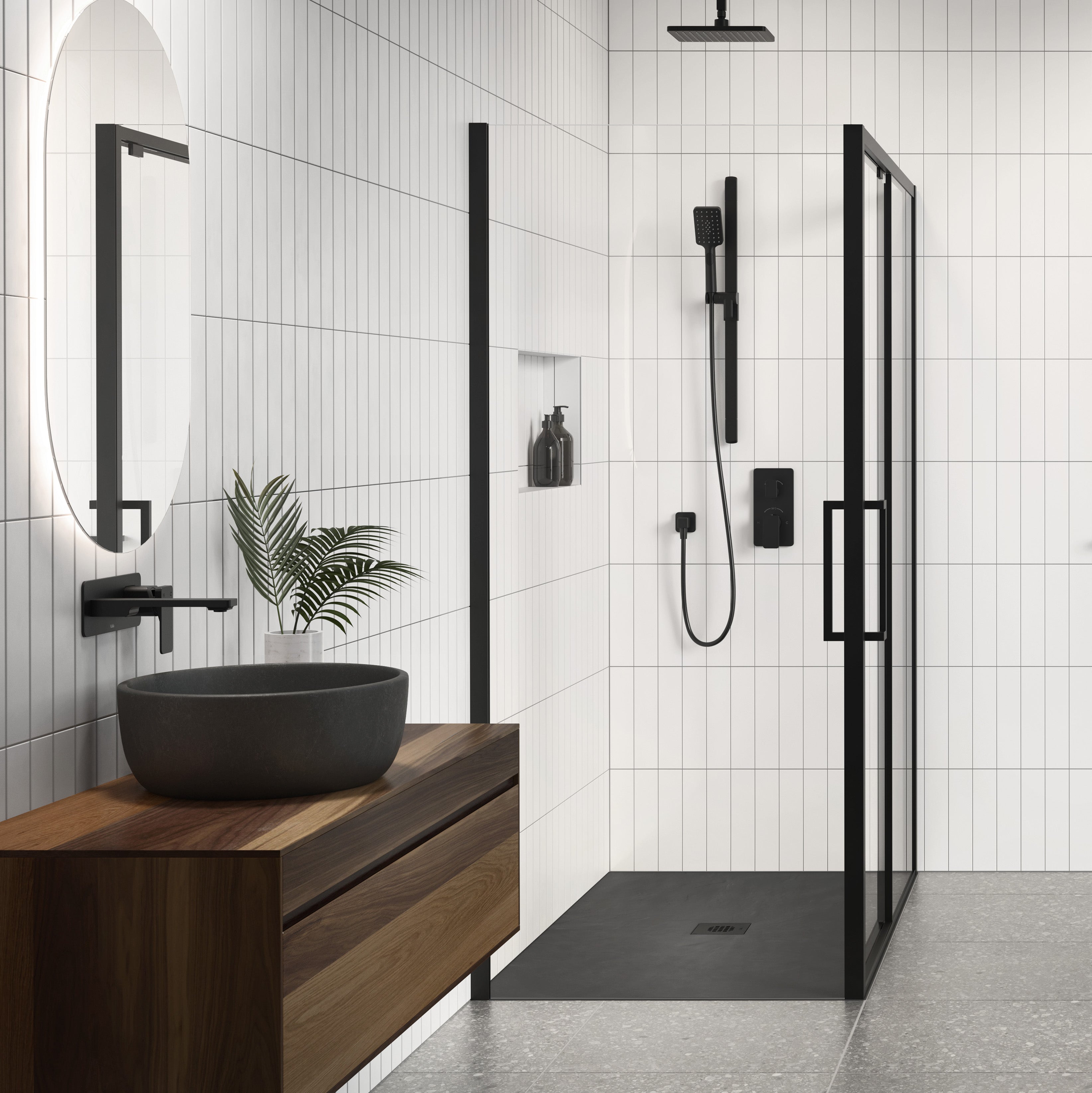 LAUZA 60x32 Base de Douche Rectangulaire en Castylat™ Noir Texturé 60x32 (Ensemble de Bride de Carrelage Inclus)