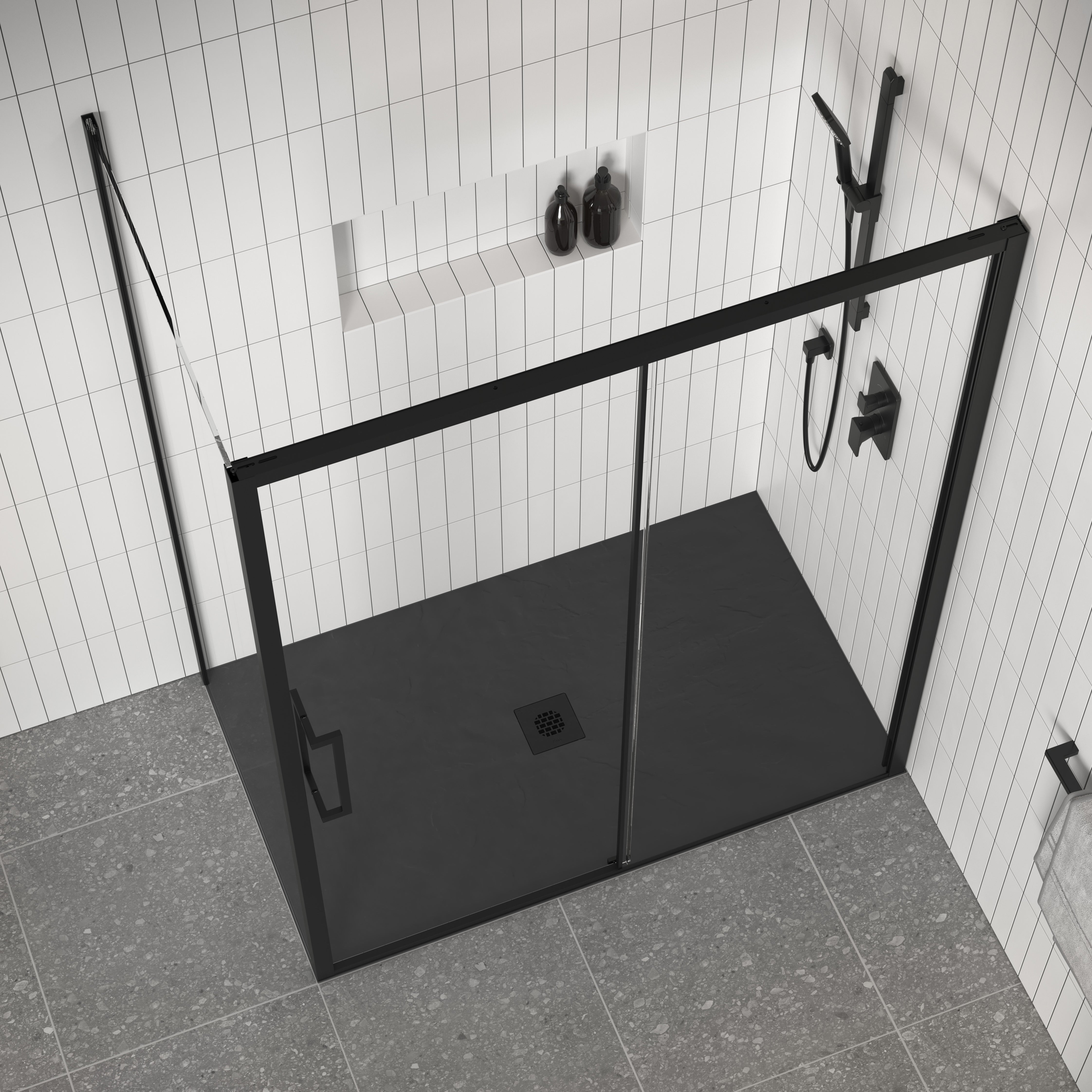 LAUZA 60x36 Base de Douche Rectangulaire en Castylat™ Noir Texturé 60x36 (Ensemble de Bride de Carrelage Inclus)