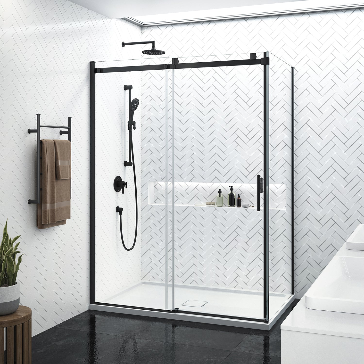 KONCEPT EVO avec KaliaProtek™ Panneau de Retour Verre Duraclean avec Film Protecteur 36''x77'' pour Installation de Coin (Réversible) Noir Mat