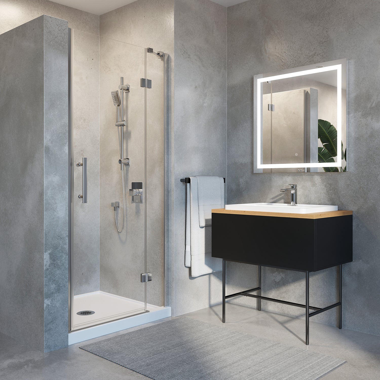 ENKEL™ Porte de Douche à Pivot 2 Panneaux 36''x74'' pour Installation en Alcôve (Réversible) Chrome Verre Clair