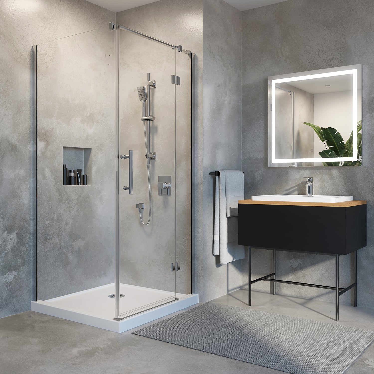 ENKEL™ Porte de Douche à Pivot 36''x36''x74'' 6mm à 2 Panneaux avec Panneau de Retour pour Installation en Coin (Réversible) Chrome Verre Clair