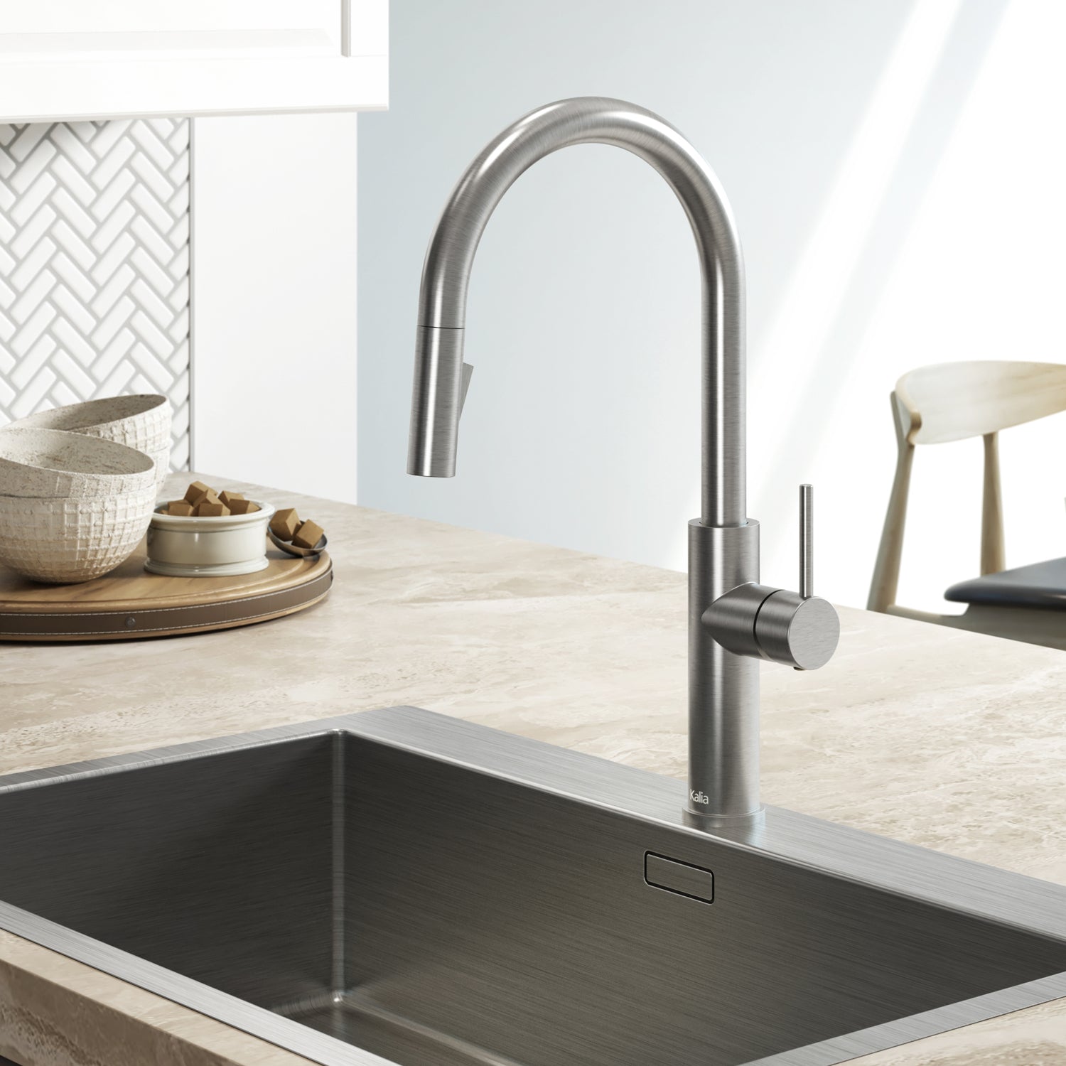 SPECIFIK Robinet de Cuisine Monocommande Douchette Extensible, 2 Jets Inox PVS