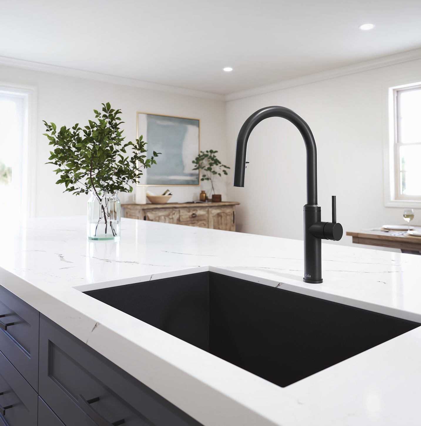 ENORA diver™ Robinet de Cuisine Monocommande Douchette Extensible, 2 Jets Noir Mat