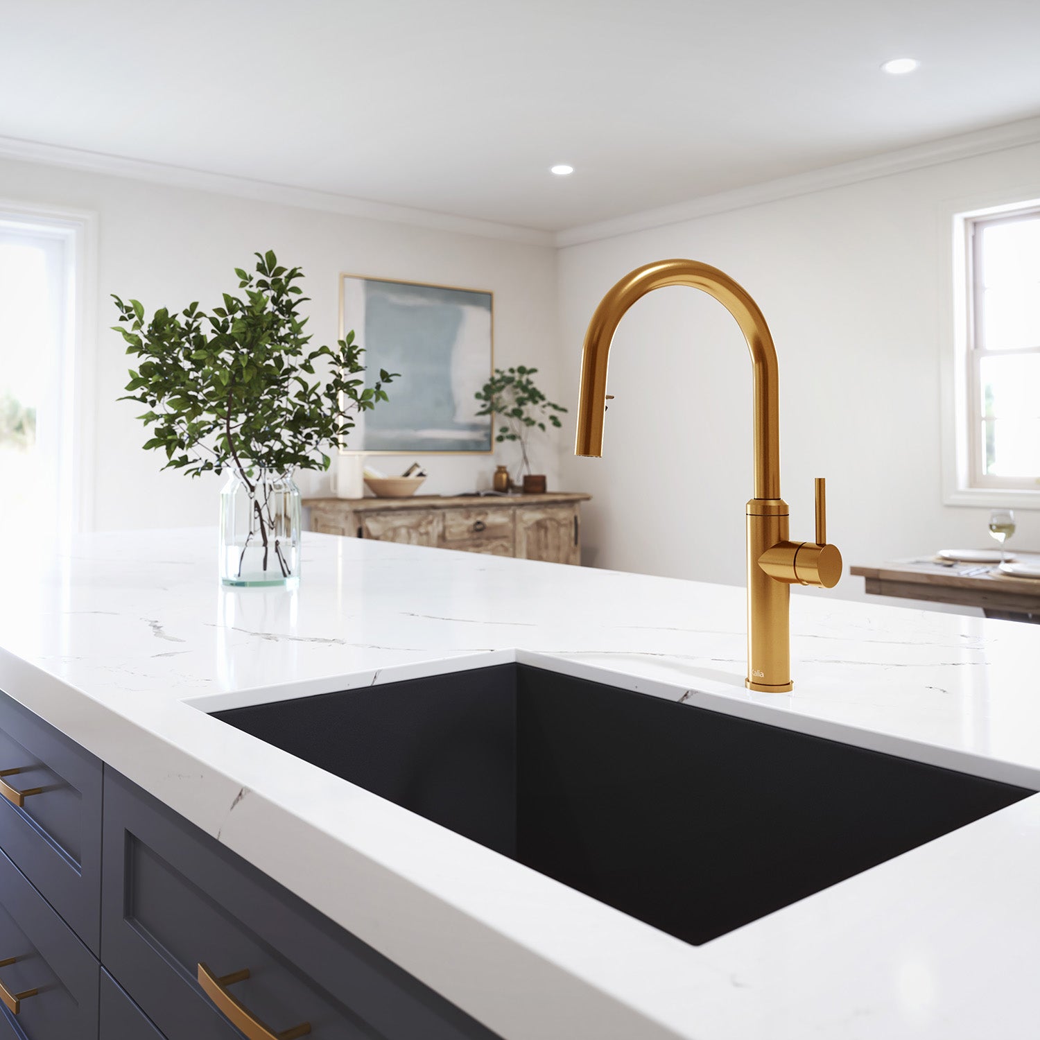 ENORA diver™ Robinet de Cuisine Monocommande Douchette Extensible, 2 Jets Or Brossé