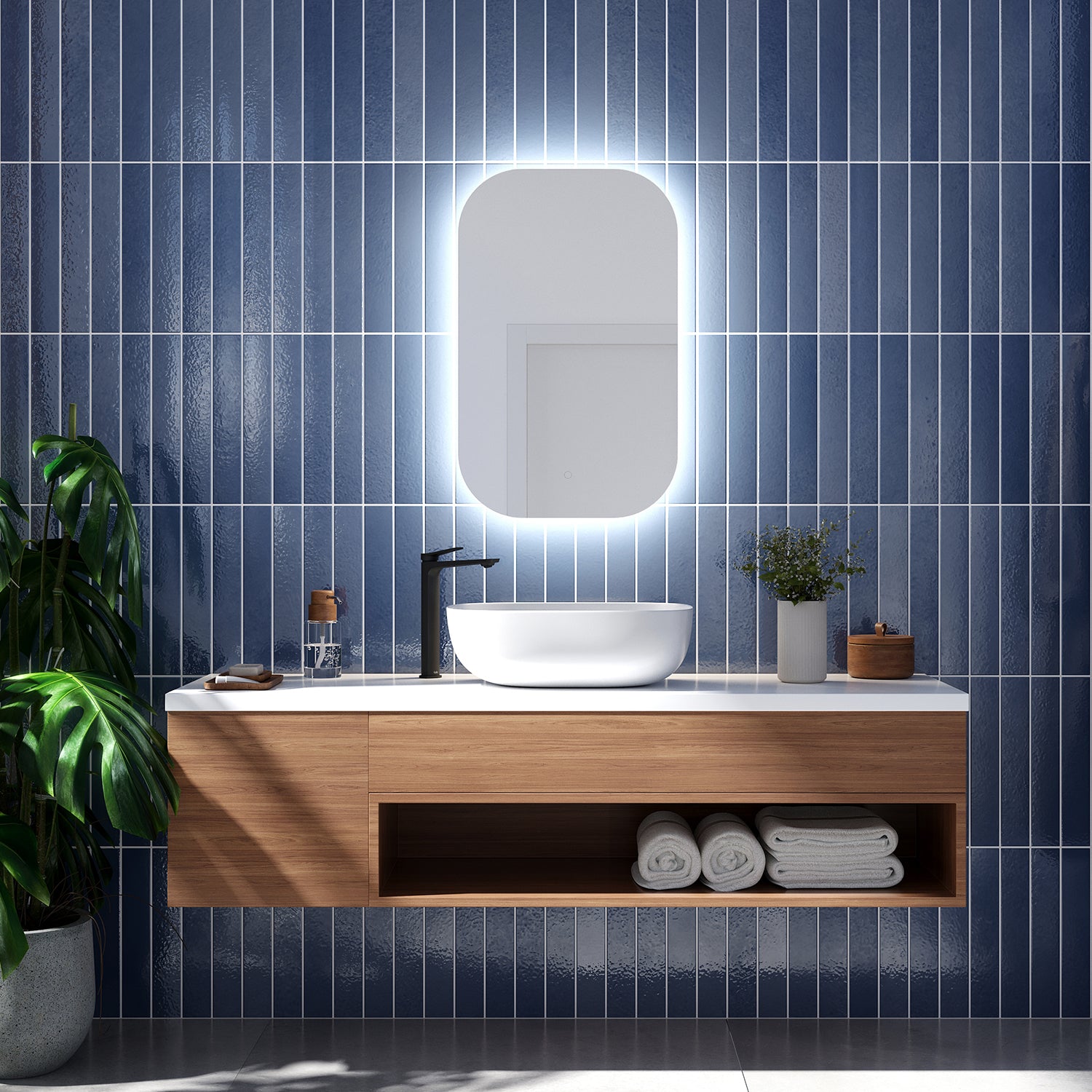 ECLIPSE Rect. Coin Arrondies Miroir de Forme Rectangle Coins Arrondies Rétroéclairé au DEL avec Interrupteur Tactile pour Contrôle de Température de Couleur 20 x 32 x 1¾