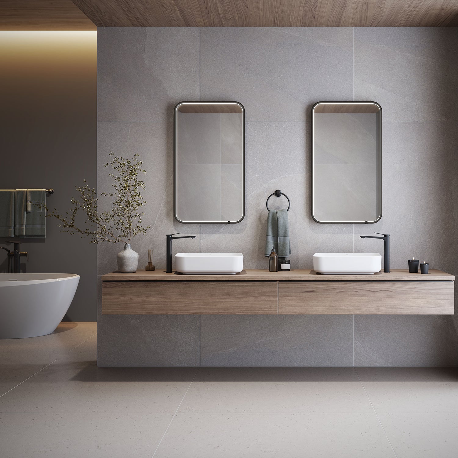 NOX Miroir Rectangle Coin Arrondie à Éclairage DEL 20 x 32 Avec Interrupteur Tactile pour Contrôle de Température de Couleur - Noir