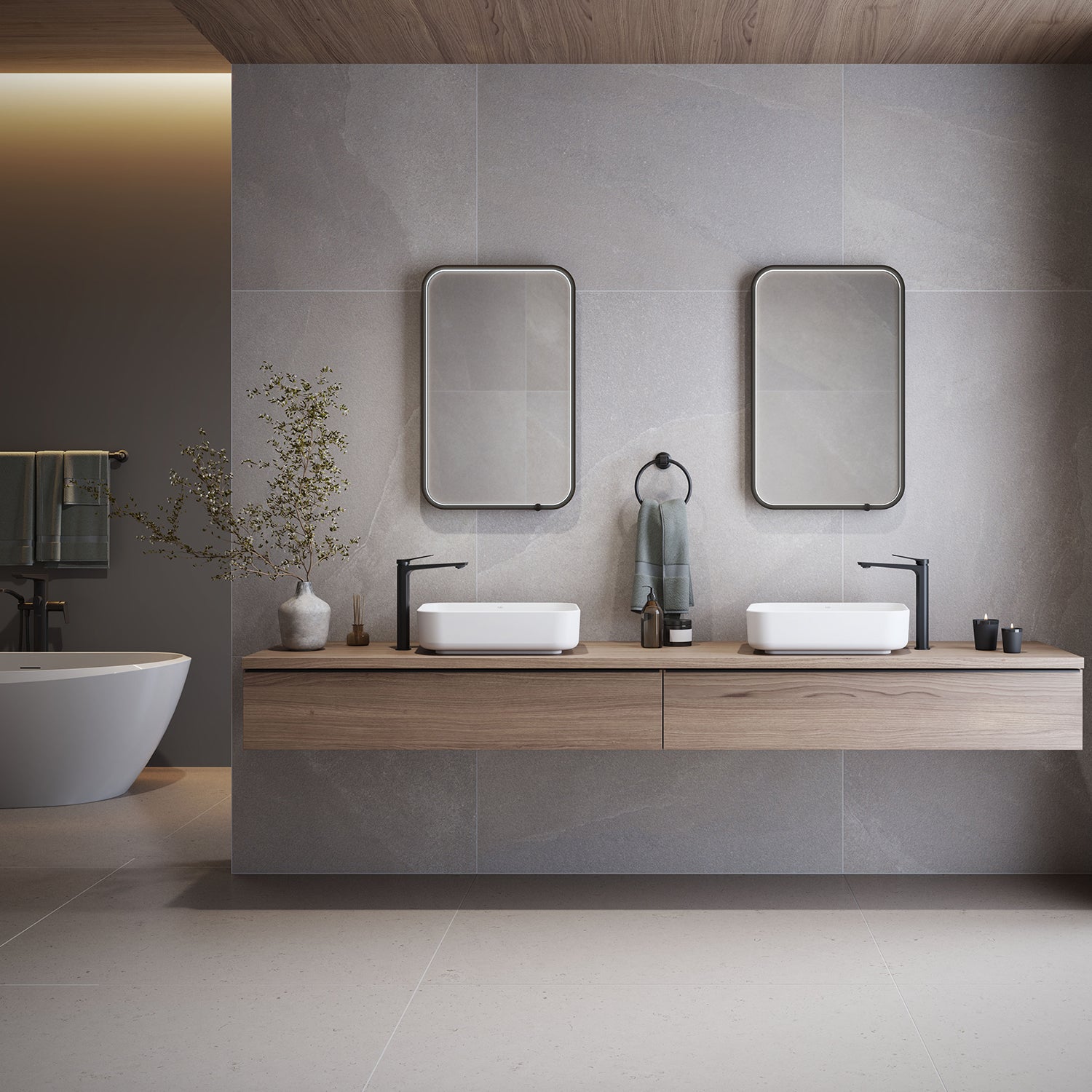 NOX Miroir Rectangle Coin Arrondie à Éclairage DEL 22 x 38 Avec Interrupteur Tactile pour Contrôle de Température de Couleur - Noir