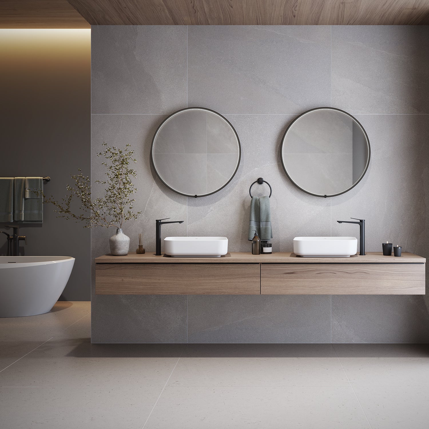 NOX Miroir Rond à Éclairage DEL 30 x 30 Avec Interrupteur Tactile pour Contrôle de Température de Couleur - Noir