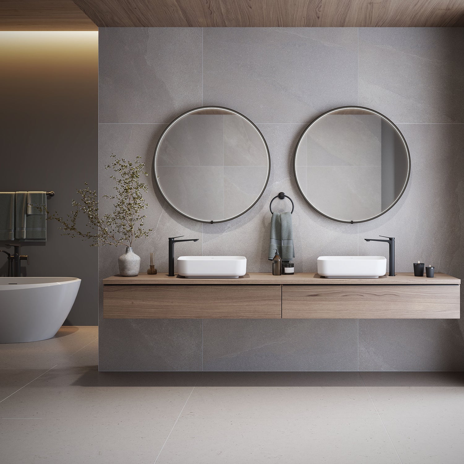 NOX Miroir Rond à Éclairage DEL 36 x 36 Avec Interrupteur Tactile pour Contrôle de Température de Couleur - Noir