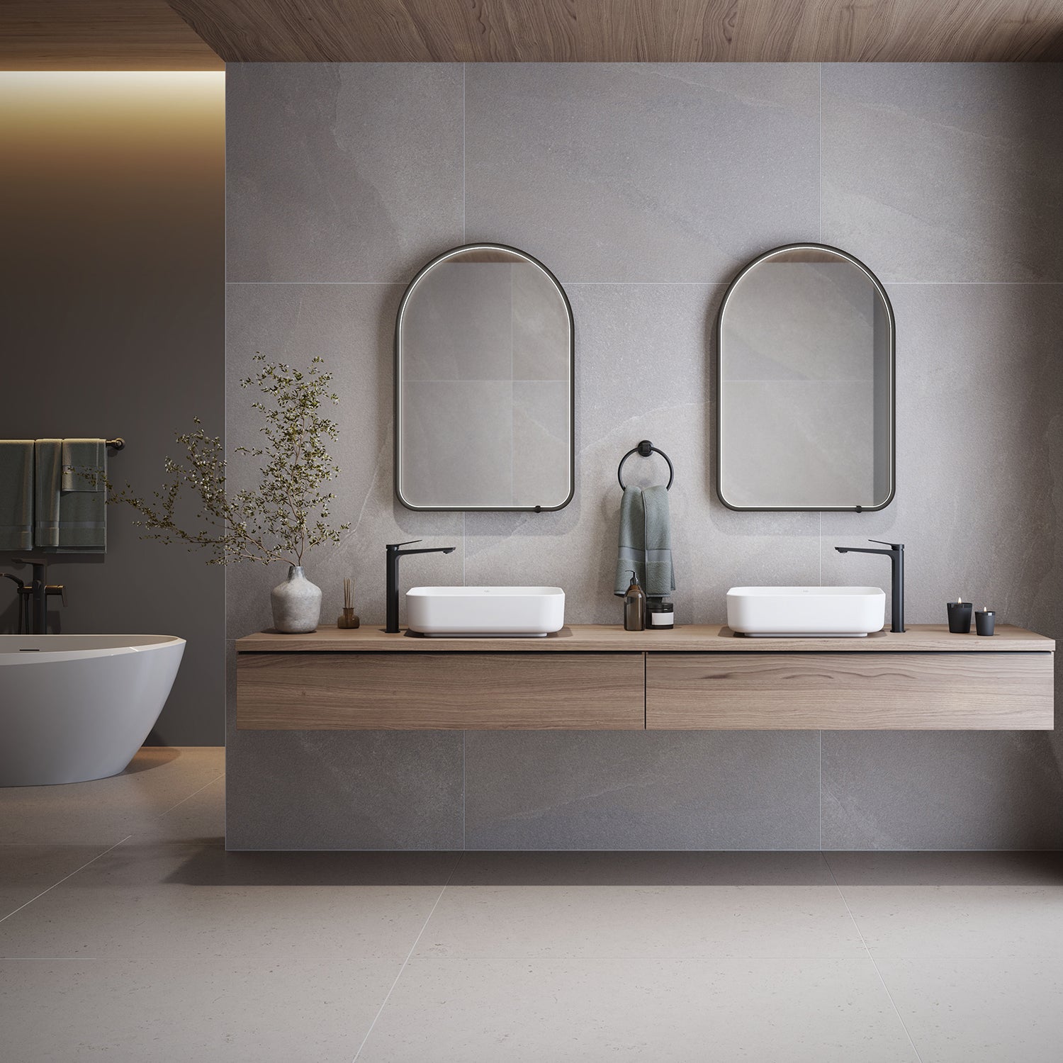 NOX Miroir Arc Coins Arrondies à Éclairage DEL 24 x 36 Avec Interrupteur Tactile pour Contrôle de Température de Couleur - Noir