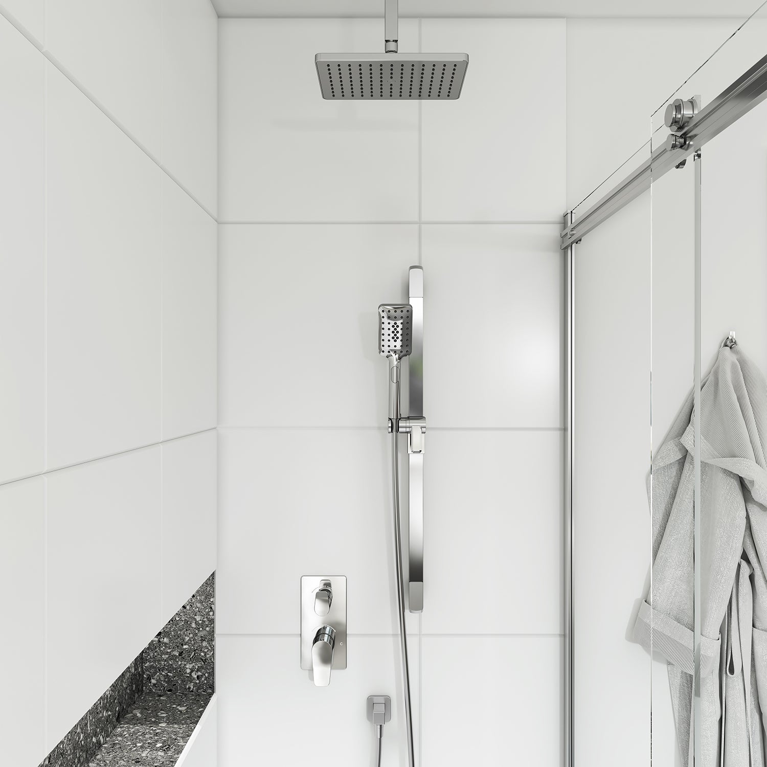 MOROKA™ TD2 : Système de Douche T/P AQUATONIK™ et Sélecteur avec Bras Vertical Chrome