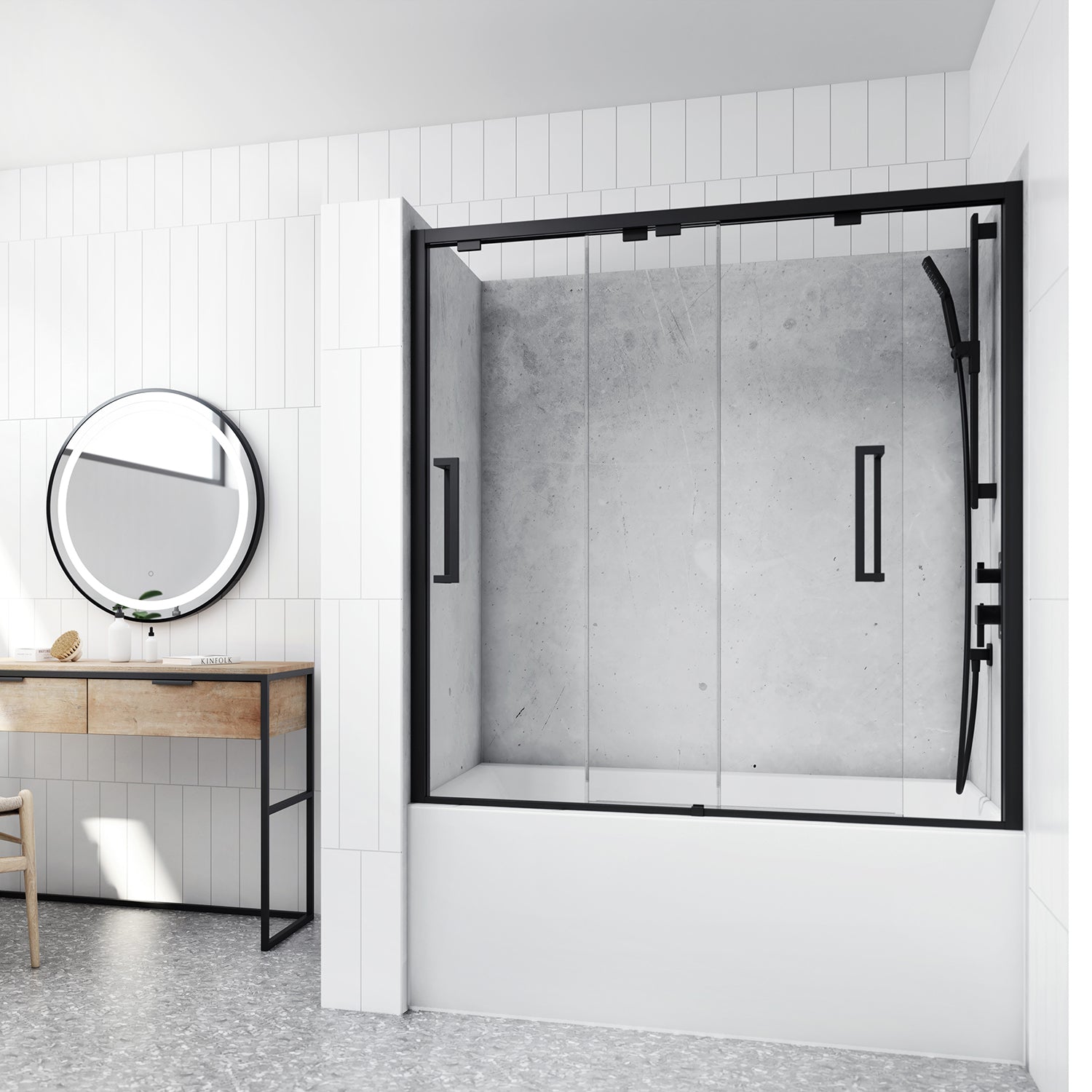 32x60x32 Concrete #200 Shower/Bath Wall Set, 3 Panels 60x32 - Glossy Concrete #200