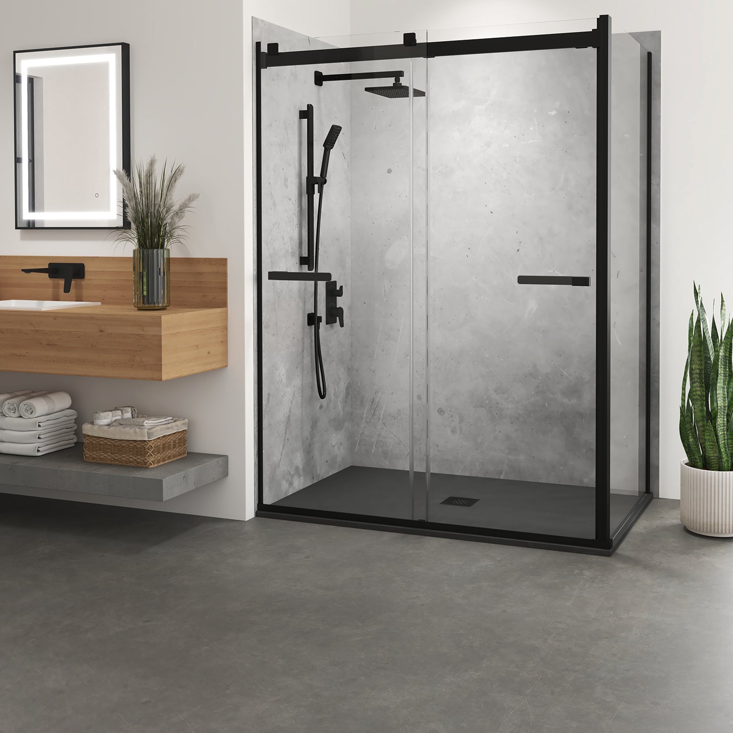 36x60x36 Concrete #210 Shower Wall Set, 3 Panels 60x36 for Alcove Installation - Concrete #210 Matte