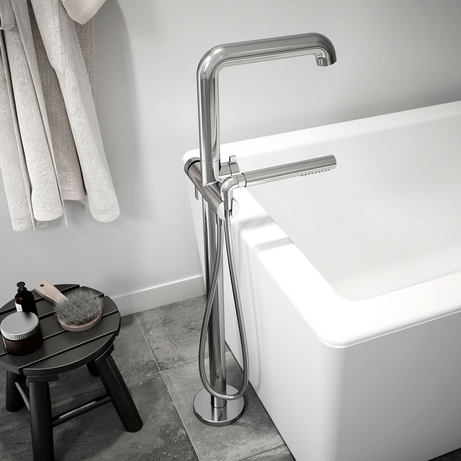 BASICO™ Robinet de Plancher pour Baignoire avec Douchette - Cartouche Incluse sans Brut - Chrome