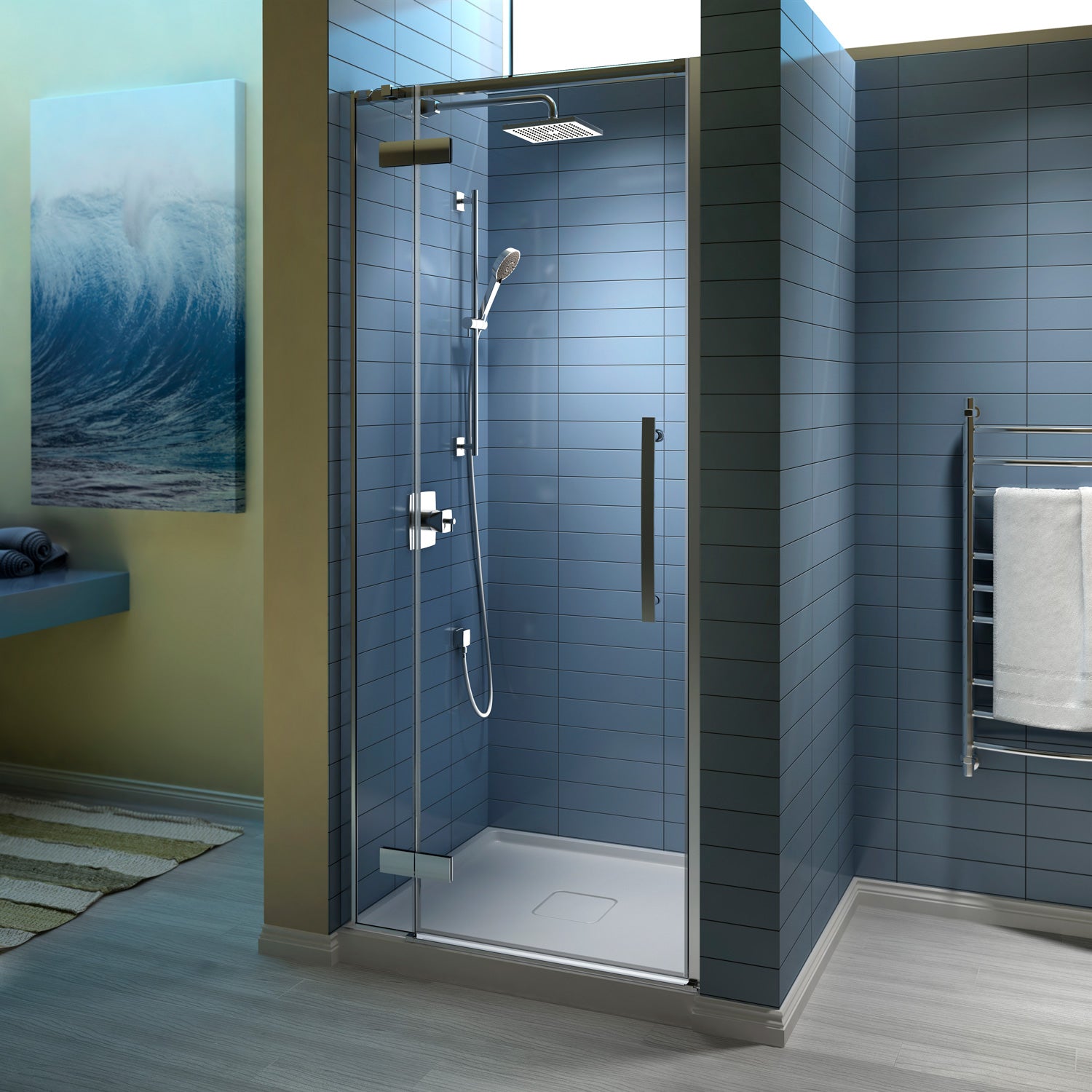 KONTACT™ Porte de Douche en Coin Coulissante 36''x36''x74'' Chrome Verre Clair