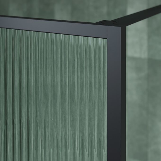 DUNE™ Matte Black Framed Bath Screen with Fluted Glass 33" x 66" (Reversible)
