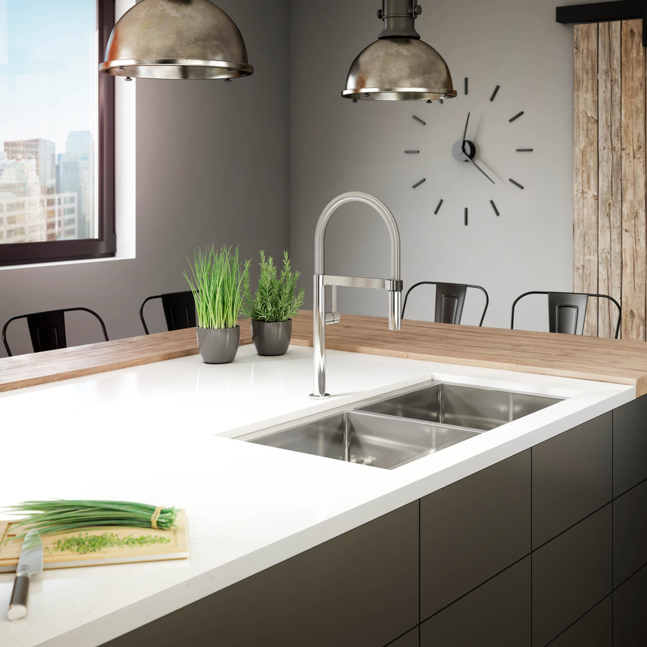 EXKI diver™ Robinet de Cuisine Monocommande Douchette Extensible, 2 Jets Chrome