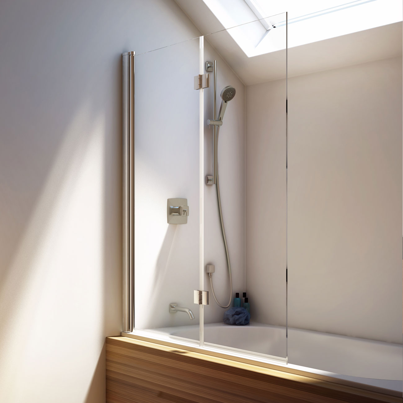 FLIP™ 90° Écran de Baignoire à Pivot Sans Cadre 2 Panneaux 46'' x 56'' Chrome Verre Clair