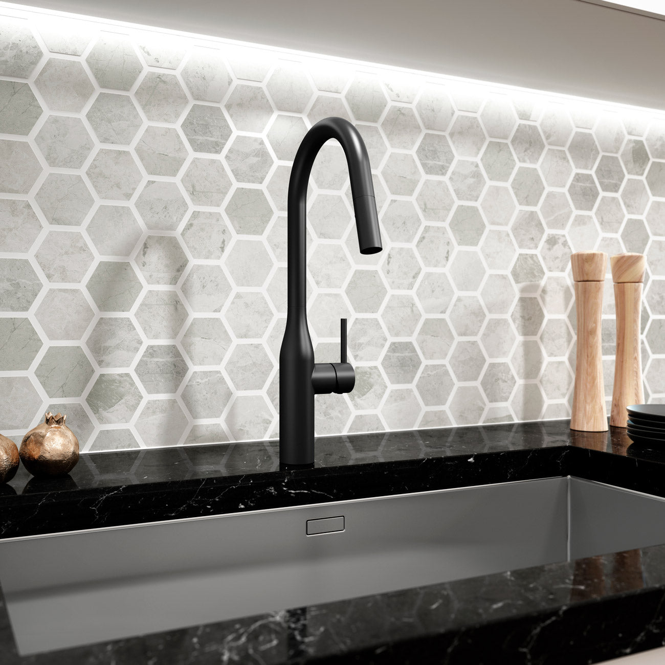 KAVIAR Robinet de Cuisine Monocommande Douchette Extensible, 2 Jets Noir Mat