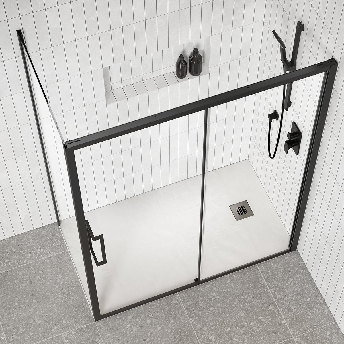 LAUZA 48x36 Base de Douche Rectangulaire en Castylat™ Blanc Texturé 48x36 (Ensemble de Bride de Carrelage Inclus)