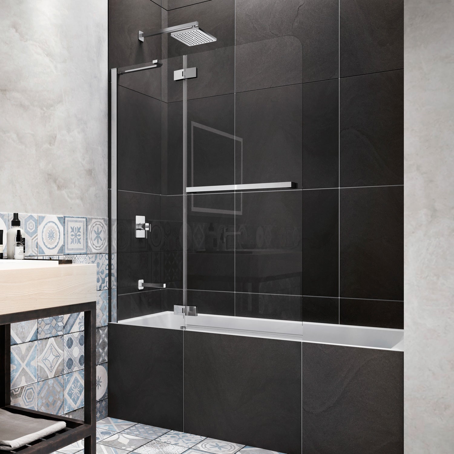 PRATIKA™ Écran de Baignoire 42'' x 56'' Chrome Verre Clair Duraclean