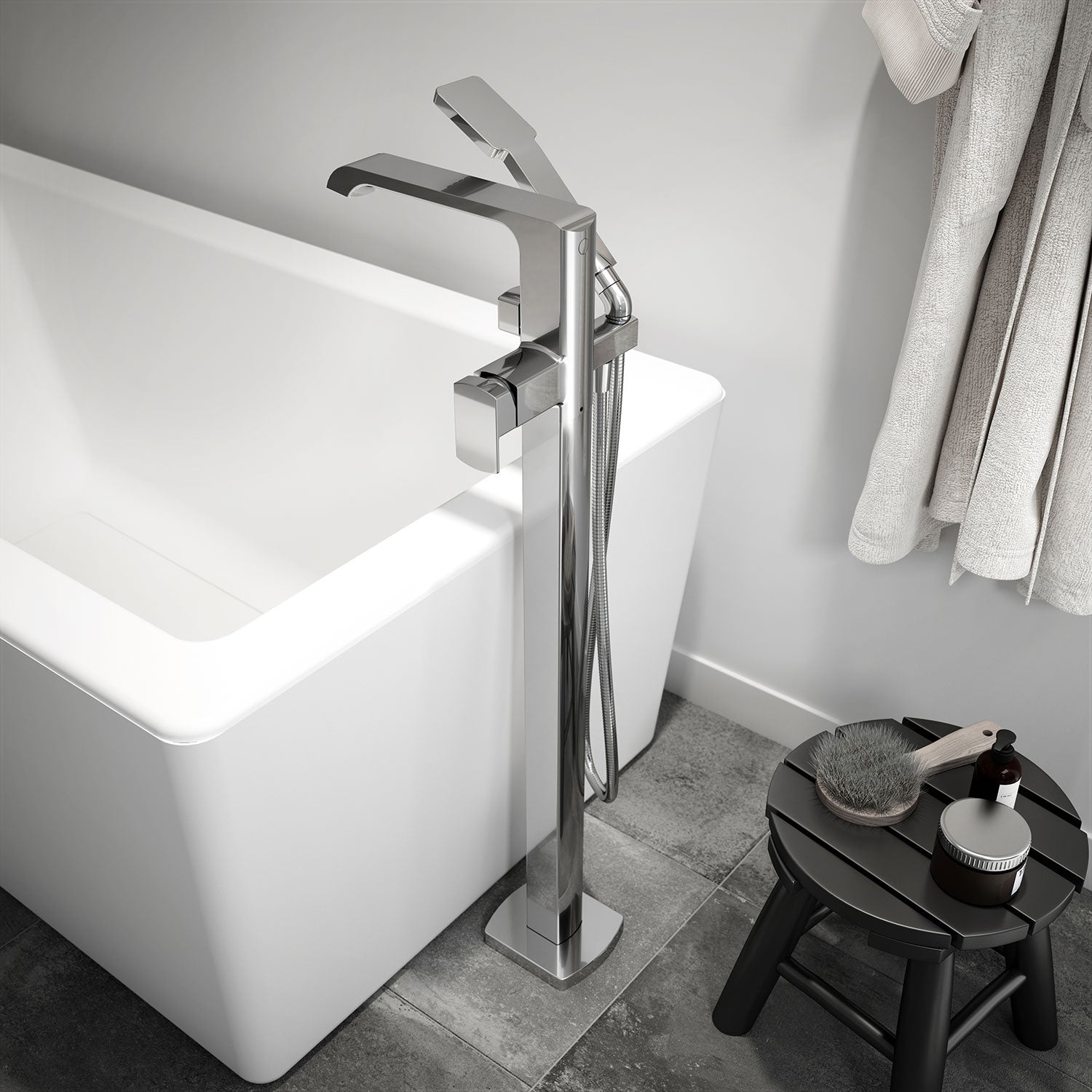 SOBRIO™ Robinet de Plancher pour Baignoire avec Douchette - Cartouche Incluse sans Brut - Chrome