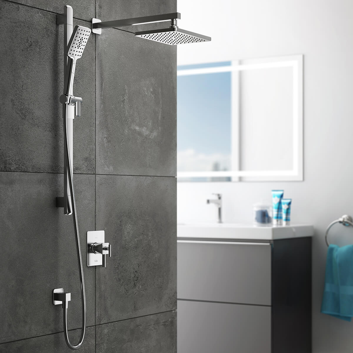 SquareOne™ TCD1 (Valve Non Incluse) : Système de Douche T/P AQUATONIK™ Coaxiale avec Bras Mural Chrome