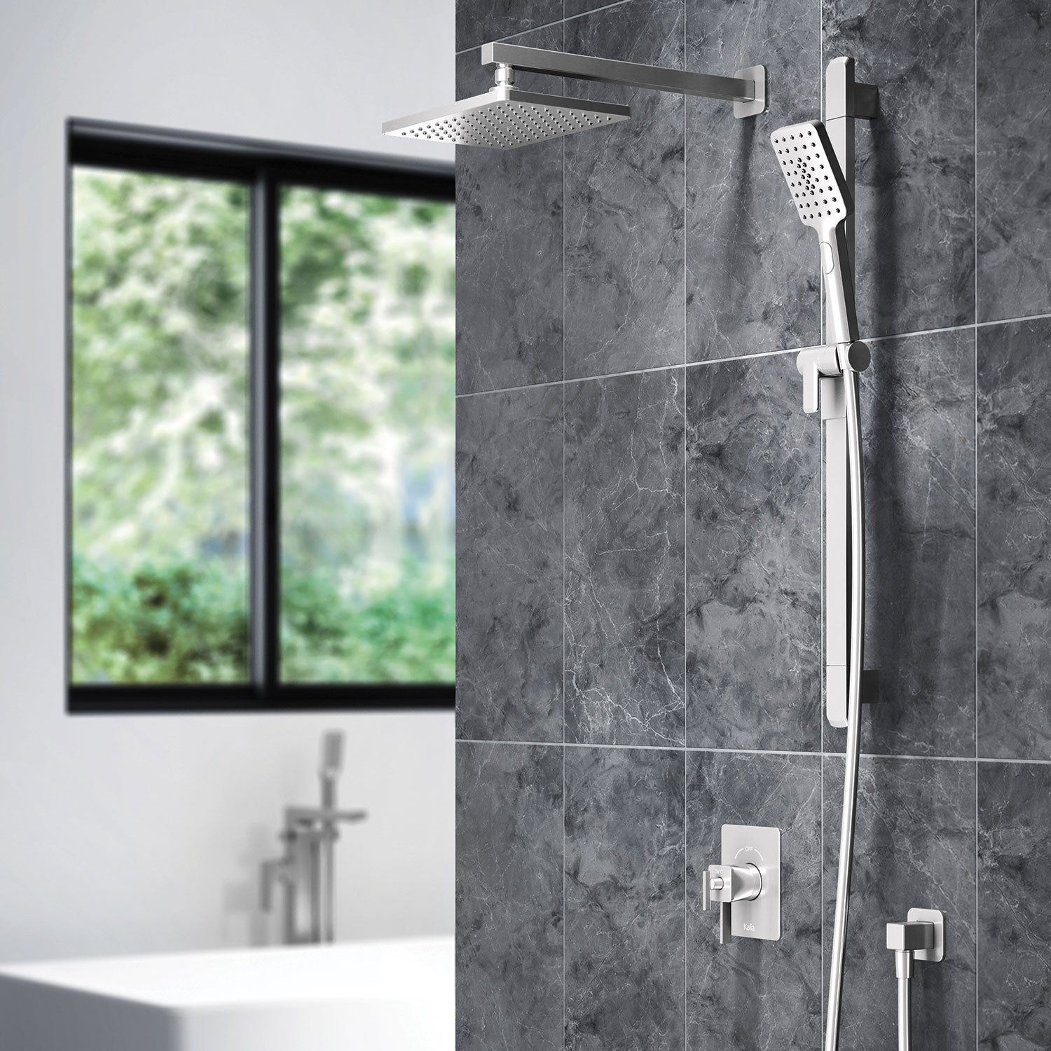 SquareOne™ TCD1 (Valve Non Incluse) : Système de Douche T/P AQUATONIK™ Coaxiale avec Bras Mural Nickel Pur PVS