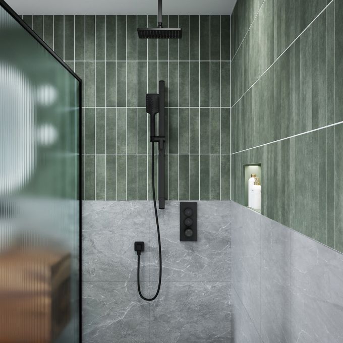 KAREO TB2 Ensemble de douche thermostatique avec valve à boutons-poussoirs - Bras mural